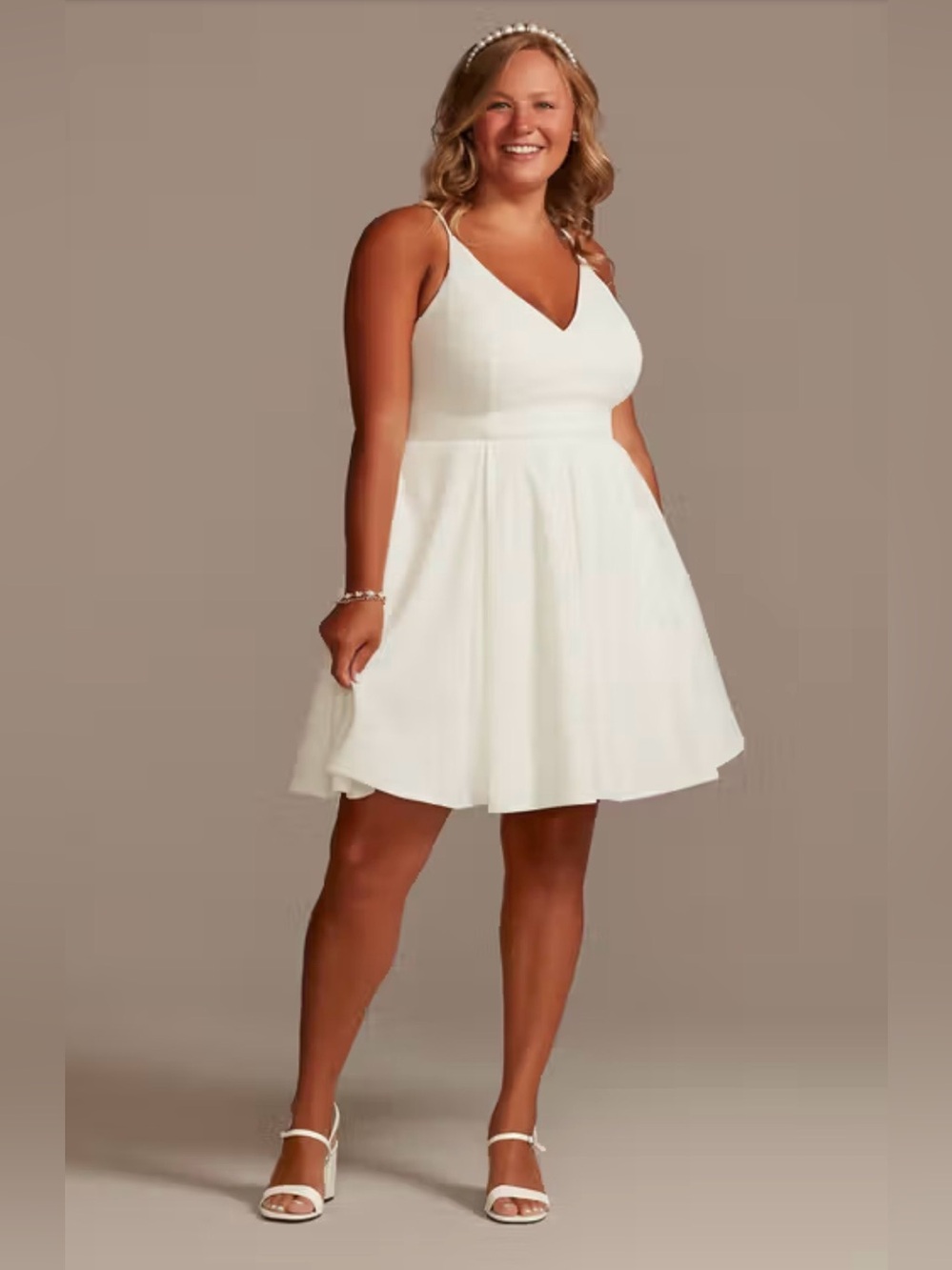 DB STUDIO Spaghetti Strap Crepe Plus Fit-and-Flare Dress 18W - Davids Bridal